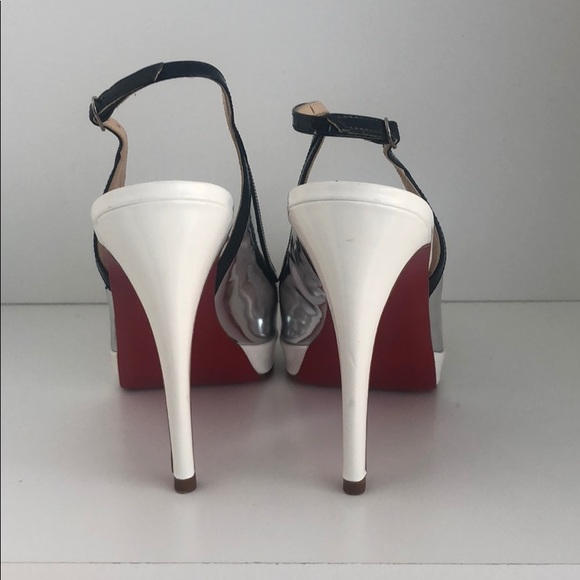 Christian Louboutin White/Silver FoxTrot 120 Pumps - Picture 3 of 4